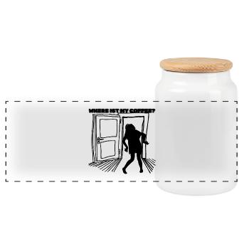 Coffee Lovers – The Saviour for Morning Grouches - Panoramic Cookie Jar with Wooden Lid - white - Front