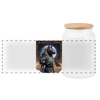 Ancient Anubis Astronaut Sci-Fi Design - Panoramic Cookie Jar with Wooden Lid - white - Front