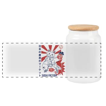 Sushi Factory Japanese sunburst - Panoramic Cookie Jar with Wooden Lid - white - Front