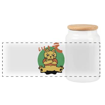 Angry Fat Cat says Nope in Japanese - Panorama Keksdose mit Holzdeckel - Weiß - Vorne