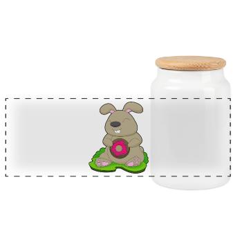 Bunny Donut - Panoramic Cookie Jar with Wooden Lid - white - Front