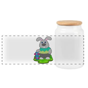 Bunny Skater Skateboard - Panoramic Cookie Jar with Wooden Lid - white - Front