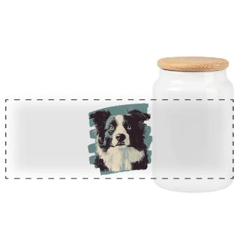 Border Collie - Panoramic Cookie Jar with Wooden Lid - white - Front