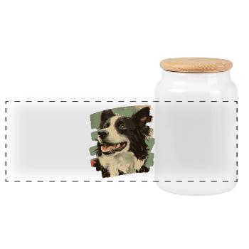Border Collie - Panoramic Cookie Jar with Wooden Lid - white - Front
