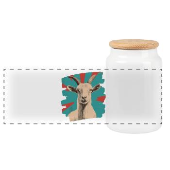 Goat - Panoramic Cookie Jar with Wooden Lid - white - Front