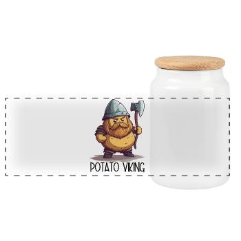Potato Viking – Funny Viking Potato - Panoramic Cookie Jar with Wooden Lid - white - Front