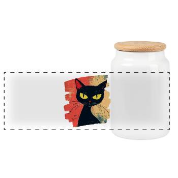 Black Cat Retro - Panoramic Cookie Jar with Wooden Lid - white - Front