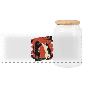 Combat de chats japonais - Boîte à biscuits avec couvercle en bois - blanc - Devant