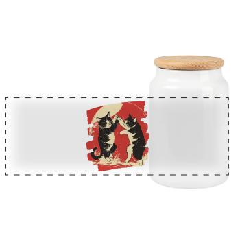 Combat de chats japonais - Boîte à biscuits avec couvercle en bois - blanc - Devant