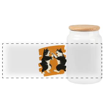 Combat de chats japonais - Boîte à biscuits avec couvercle en bois - blanc - Devant
