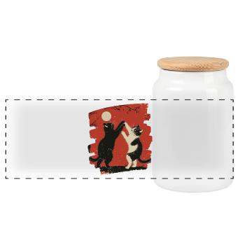 Combat de chats japonais - Boîte à biscuits avec couvercle en bois - blanc - Devant