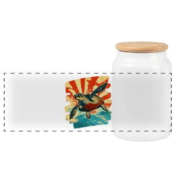 Sea Turtle Retro - Panoramic Cookie Jar with Wooden Lid - white - Front