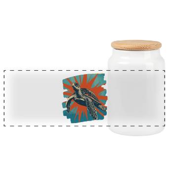 Tortue de mer rétro - Boîte à biscuits avec couvercle en bois - blanc - Devant