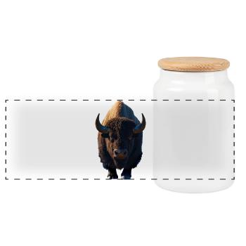 Bison Wisent Wild Cattle Buffalo American Bison - Panoramic Cookie Jar with Wooden Lid - white - Front