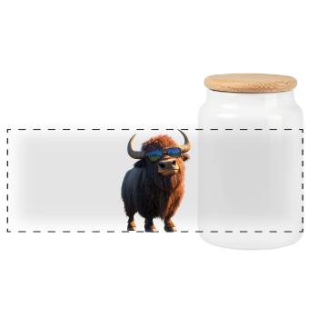 Bison, Bison, Wild Cattle, Buffalo, American Bison - Panoramic Cookie Jar with Wooden Lid - white - Front