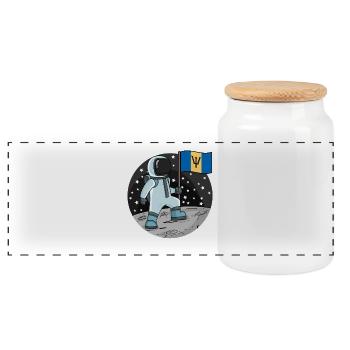 Astronaut Flag Barbados - Panoramic Cookie Jar with Wooden Lid - white - Front