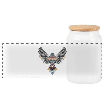 Tribal Hawk Boho Falke Vogel Bohemian Totem - Panorama Keksdose mit Holzdeckel - Weiß - Vorne