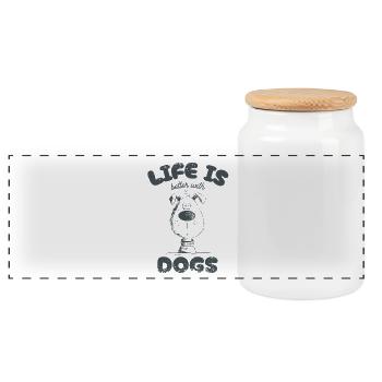 Life Is Better With Dogs Dog Saying Cartoon - Panoramic Cookie Jar with Wooden Lid - white - Front