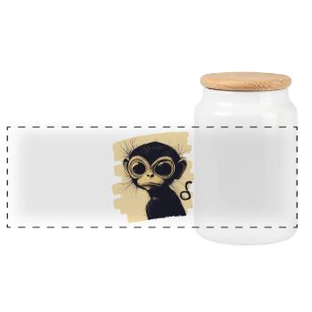 Singe - Boîte à biscuits avec couvercle en bois - blanc - Devant
