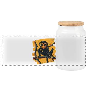 Spinnenaffe Retro - Panorama Keksdose mit Holzdeckel - Weiß - Vorne