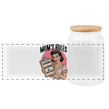 Mamas Regeln Shirt | Lustiges Retro-Design - Panorama Keksdose mit Holzdeckel - Weiß - Vorne