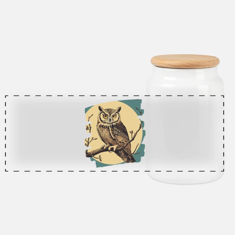 Eule Retro - Panorama Keksdose mit Holzdeckel - Weiß