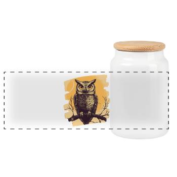 Owl - Panoramic Cookie Jar with Wooden Lid - white - Front