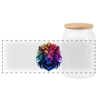 Majestic lion in bright colors - Panoramic Cookie Jar with Wooden Lid - white - Front