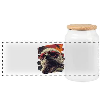 Sloth - Panoramic Cookie Jar with Wooden Lid - white - Front