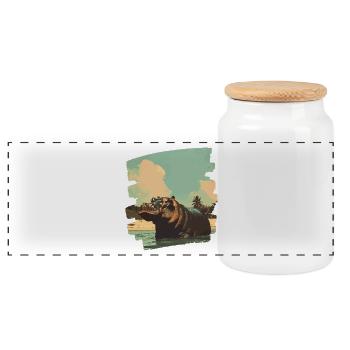 Nilpferd Retro - Panorama Keksdose mit Holzdeckel - Weiß - Vorne