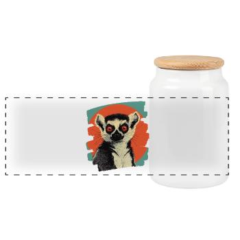 Lémurien rétro - Boîte à biscuits avec couvercle en bois - blanc - Devant