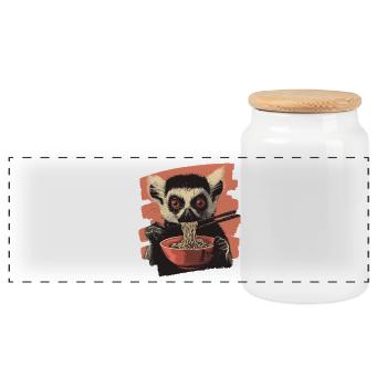 Lemur Ramen - Panorama Keksdose mit Holzdeckel - Weiß - Vorne