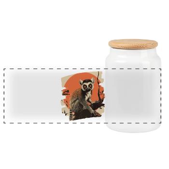 Lemur - Panoramic Cookie Jar with Wooden Lid - white - Front