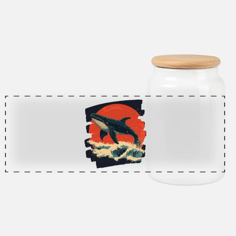 Wal Retro - Panorama Keksdose mit Holzdeckel - Weiß