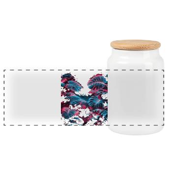 Neon Monstera Tropical Leaves - Panoramic Cookie Jar with Wooden Lid - white - Front
