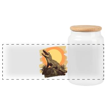 Crocodile Retro - Panoramic Cookie Jar with Wooden Lid - white - Front