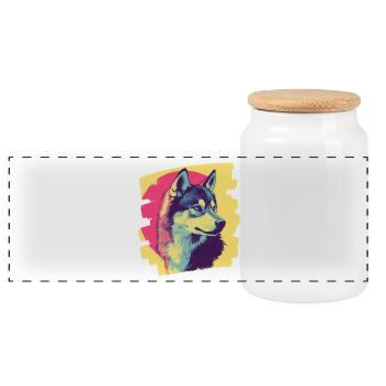 Husky - Panoramic Cookie Jar with Wooden Lid - white - Front
