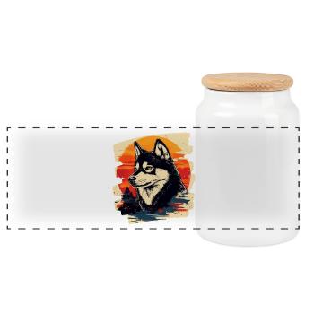 Husky - Panoramic Cookie Jar with Wooden Lid - white - Front