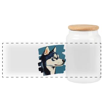 Husky - Panoramic Cookie Jar with Wooden Lid - white - Front