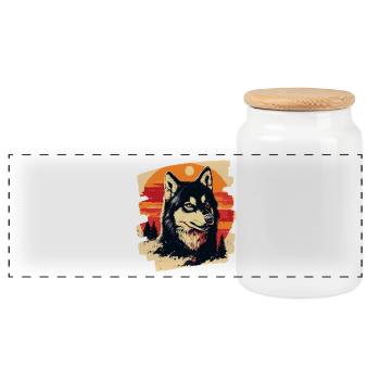 Husky - Panoramic Cookie Jar with Wooden Lid - white - Front