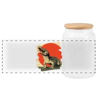 Crocodile - Panoramic Cookie Jar with Wooden Lid - white - Front