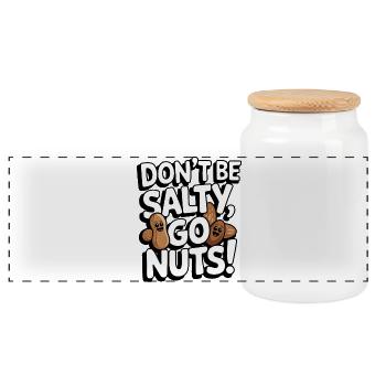 Don't Be Salty Go Nuts Funny Pun - Panoramic Cookie Jar with Wooden Lid - white - Front