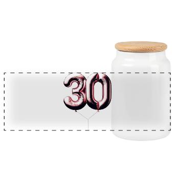 30 Years Pink Balloon Foil Balloon Gift - Panoramic Cookie Jar with Wooden Lid - white - Front