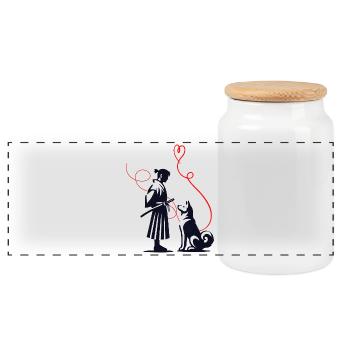 Hundehalstuch Akita Samurai Roter Faden - Panorama Keksdose mit Holzdeckel - Weiß - Vorne