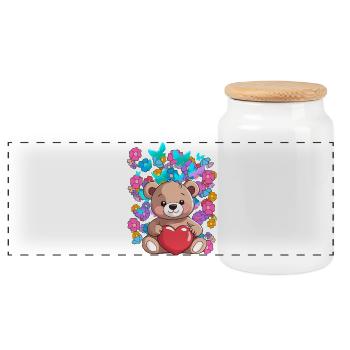 Saint-Valentin Teddy Heru Ours en peluche Ours Enfant - Boîte à biscuits avec couvercle en bois - blanc - Devant
