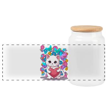 Chat Printemps Fleurs Coeur Enfants Bébé Chaton - Boîte à biscuits avec couvercle en bois - blanc - Devant