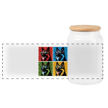 Shepherd's Pop Art Bear, Teddy, Biscuit, Waffles - Panoramic Cookie Jar with Wooden Lid - white - Front