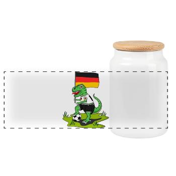 Germany Flag Dinosaur Rex Football - Panoramic Cookie Jar with Wooden Lid - white - Front