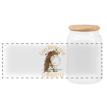Facilement distrait par les chevaux Horse Saying - Boîte à biscuits avec couvercle en bois - blanc - Devant