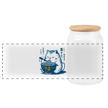 Kawaii Cats Ramen Noodles Japan Retro Ukiyo-E - Panoramic Cookie Jar with Wooden Lid - white - Front